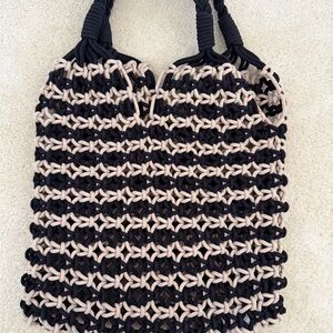 J. Crew Black & Beige Woven Macrame Tote